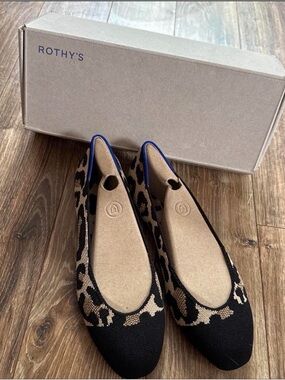 Rothy's “Desert Cat” Leopard Knit Pointed-Toe Flats